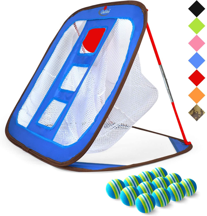 Golf-Chipping-Netz-Trainingshilfen mit Schaumstoff-Trainingsbällen (12er-Pack) | 25" x 25" x 20'' | Blau |Fliegen Outdoor