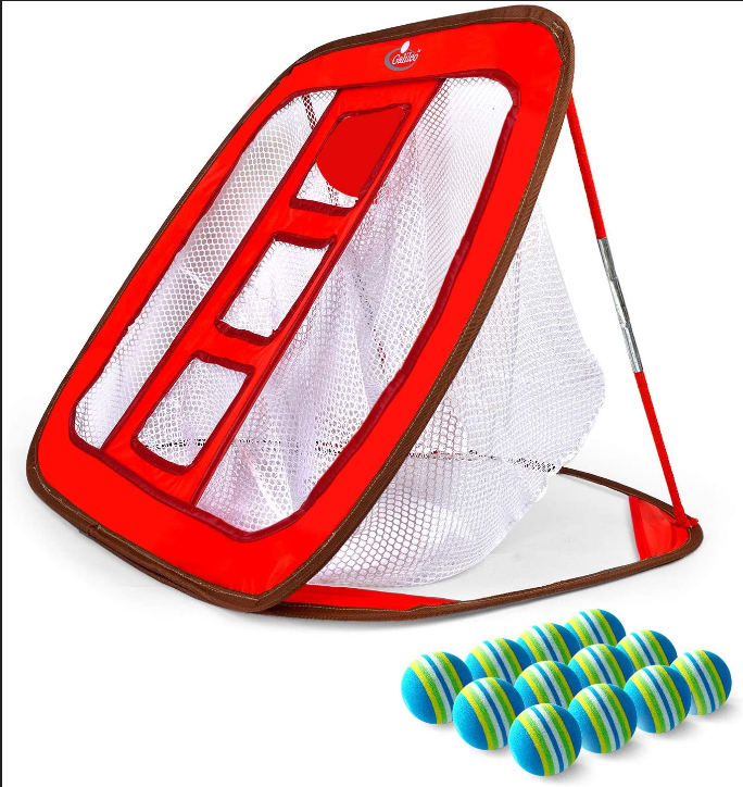 Golf-Chipping-Netz-Trainingshilfen mit Schaumstoff-Trainingsbällen (12 Stück) | 25''X25''X20'' | Rot | Fliegen Outdoor