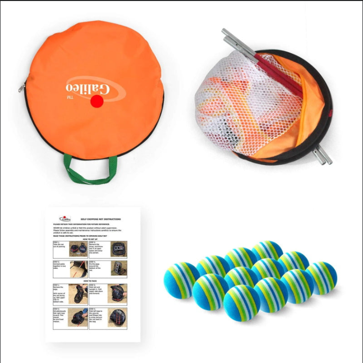 Golf-Chipping-Netz-Trainingshilfen mit Schaumstoff-Trainingsbällen (12 Stück) | 25''X25''X20'' | Orange | Fliegen Outdoor