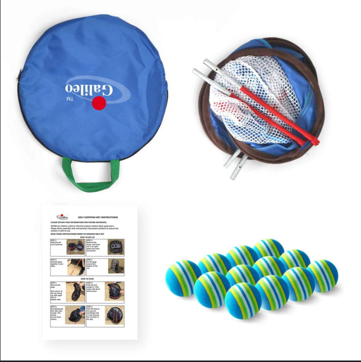 Golf-Chipping-Netz-Trainingshilfen mit Schaumstoff-Trainingsbällen (12er-Pack) | 25" x 25" x 20'' | Blau |Fliegen Outdoor