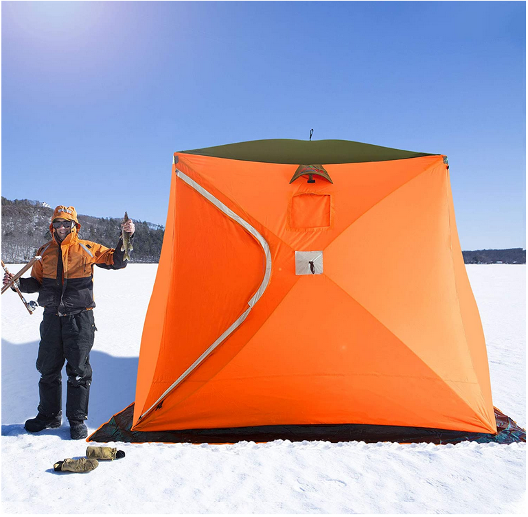 Ice Fishing Shelter, tragbares Eisangelzelt für 3-4 Personen mit Tasche, wasserabweisendes und windbeständiges Schnellangelzelt
