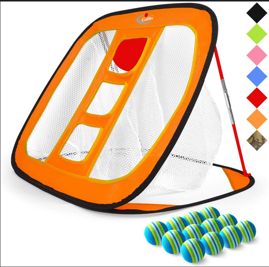 Golf-Chipping-Netz-Trainingshilfen mit Schaumstoff-Trainingsbällen (12 Stück) | 25''X25''X20'' | Orange | Fliegen Outdoor